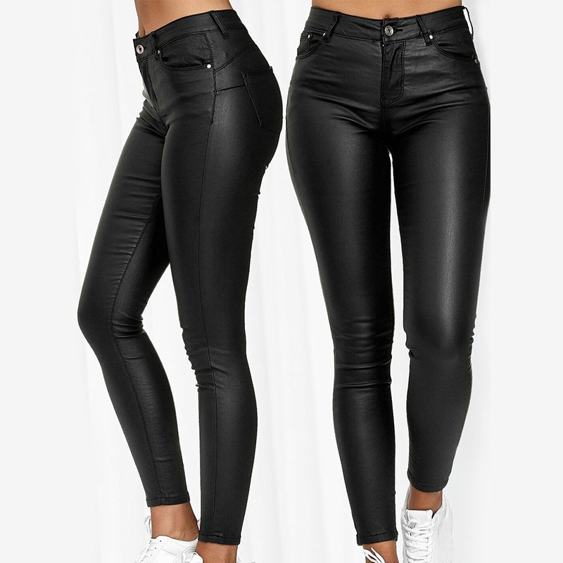 Leder-Stretchhose mit hohem Bund – Raffaela