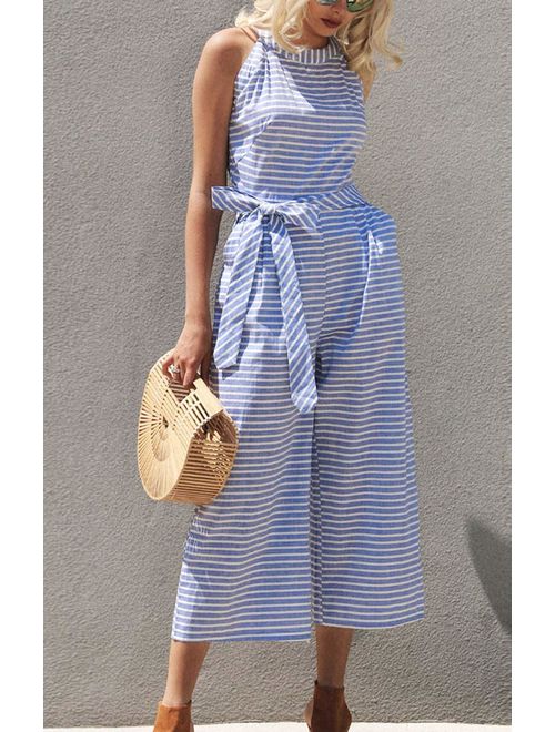 Gestreifter Damen Jumpsuit mit Wickelausschnitt – Vivienne