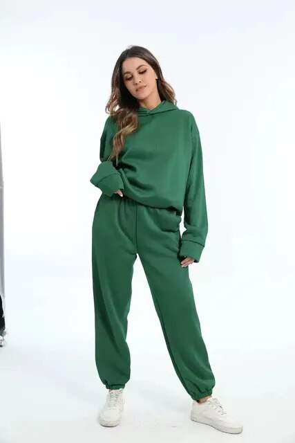 Damen-Kapuzenpulli- und Jogginghosen-Set aus Fleece – Herbstzauber von Marivelle