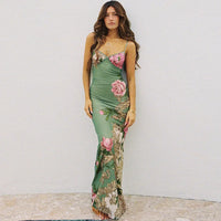 Florales Sommer-Maxikleid mit V-Ausschnitt und Spaghettiträgern - Alina