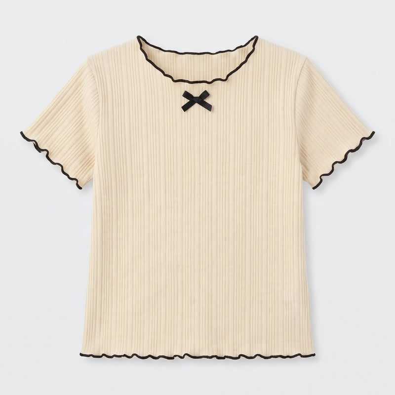 Kurzärmliges Mädchenshirt In Rippoptik - Ribbony