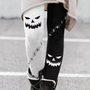 Damenstrumpfhose Halloween, schwarz-weiß, Kürbisgesicht, Baumwolle, warm, modisch.