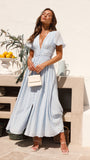 Boho-Maxikleid mit V-Ausschnitt und Knopfleiste – Yara