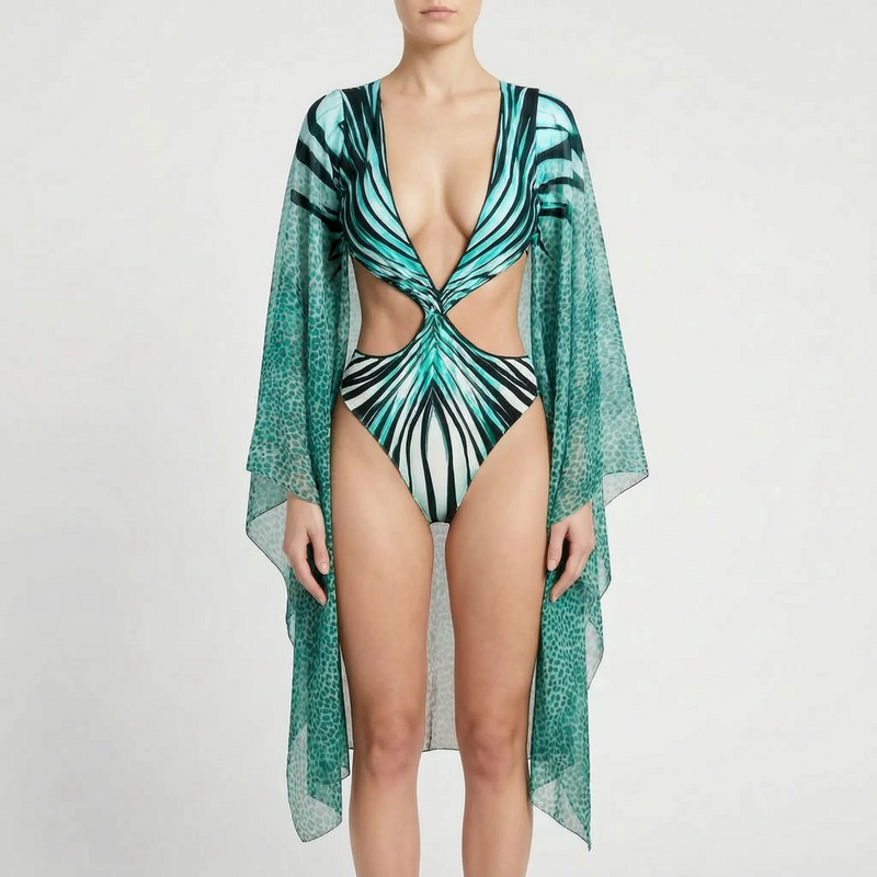 Langarm-Monokini Mit Cut-Outs - Tropina