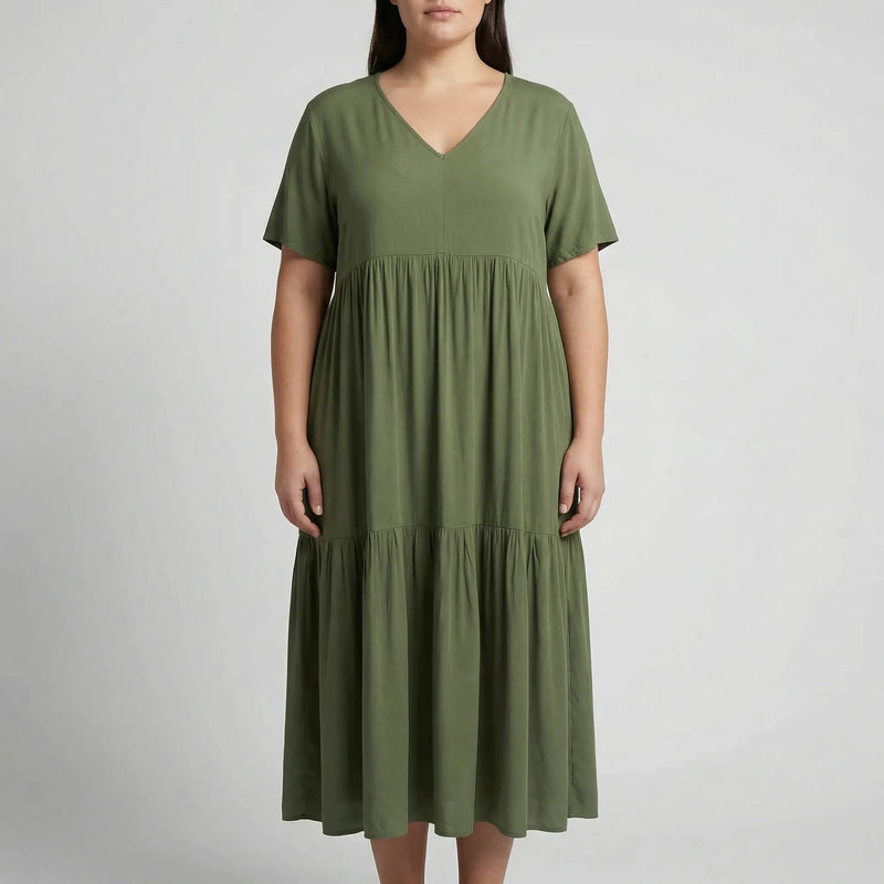 Langes Damenkleid Mit V-Ausschnitt Und Weitem Schnitt - Blanca