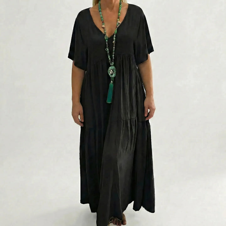 Langes Damenkleid Mit V-Ausschnitt Und Weitem Schnitt - Blanca