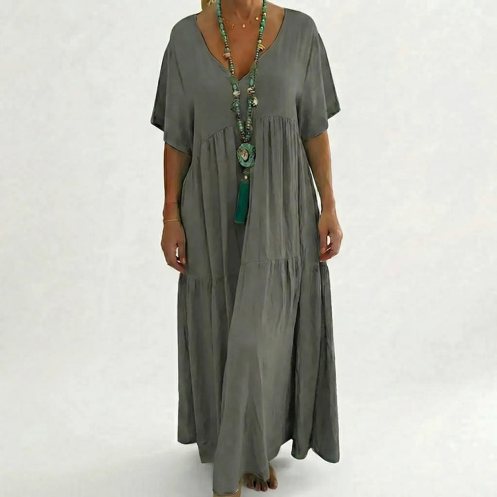 Langes Damenkleid Mit V-Ausschnitt Und Weitem Schnitt - Blanca