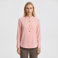 Long-Sleeve Blouse With Oversized Buttons - Rose
