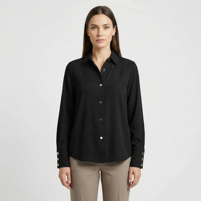 Long-Sleeve Blouse With Oversized Buttons - Rose