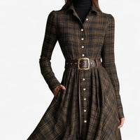 Long-Sleeve Maxi Dress with Tartan Print - Bethany