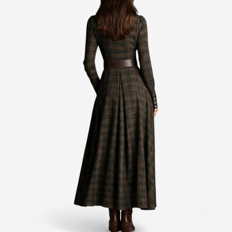 Long-Sleeve Maxi Dress with Tartan Print - Bethany