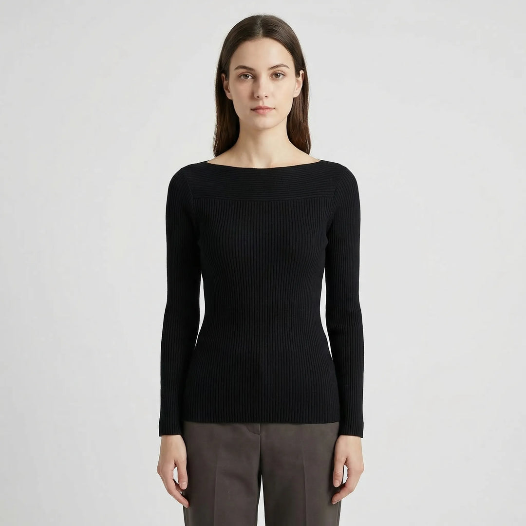 Long-Sleeve Plain Knit Top - Veronica