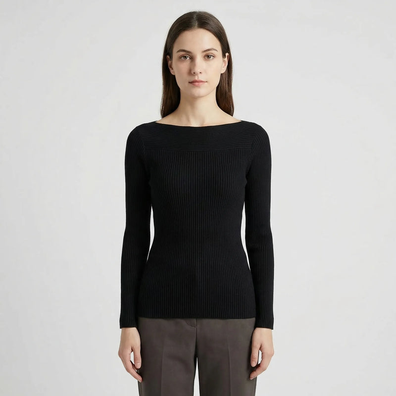 Long-Sleeve Plain Knit Top - Veronica