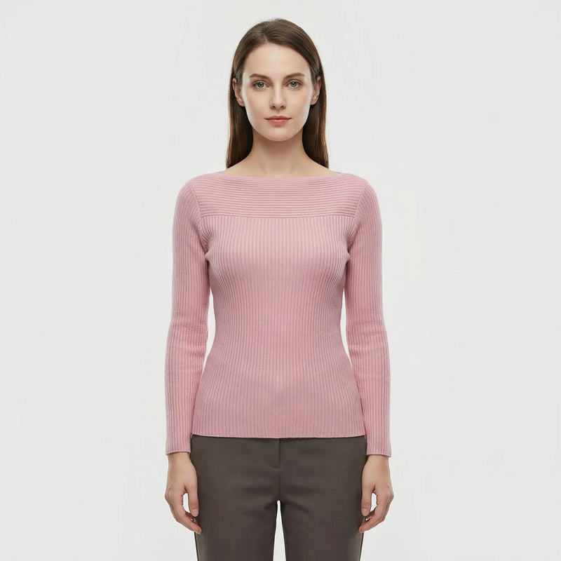 Long-Sleeve Plain Knit Top - Veronica