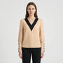 Long-Sleeve V-Neck Contrast Blouse - Genevieve
