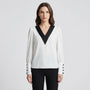 Long-Sleeve V-Neck Contrast Blouse - Genevieve