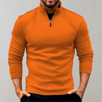 Orange Herrenpullover mit Reißverschluss, Langarm, Baumwolle, modisch, bequem, Freizeitkleidung.