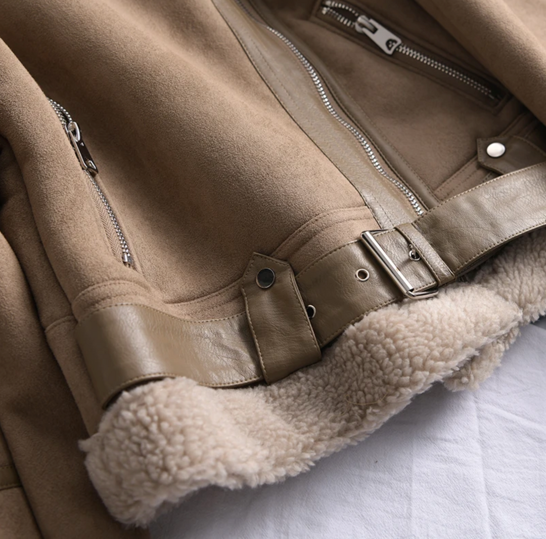 Damen Sherpa Bomberjacke aus Fleece mit Reißverschluss – Amira