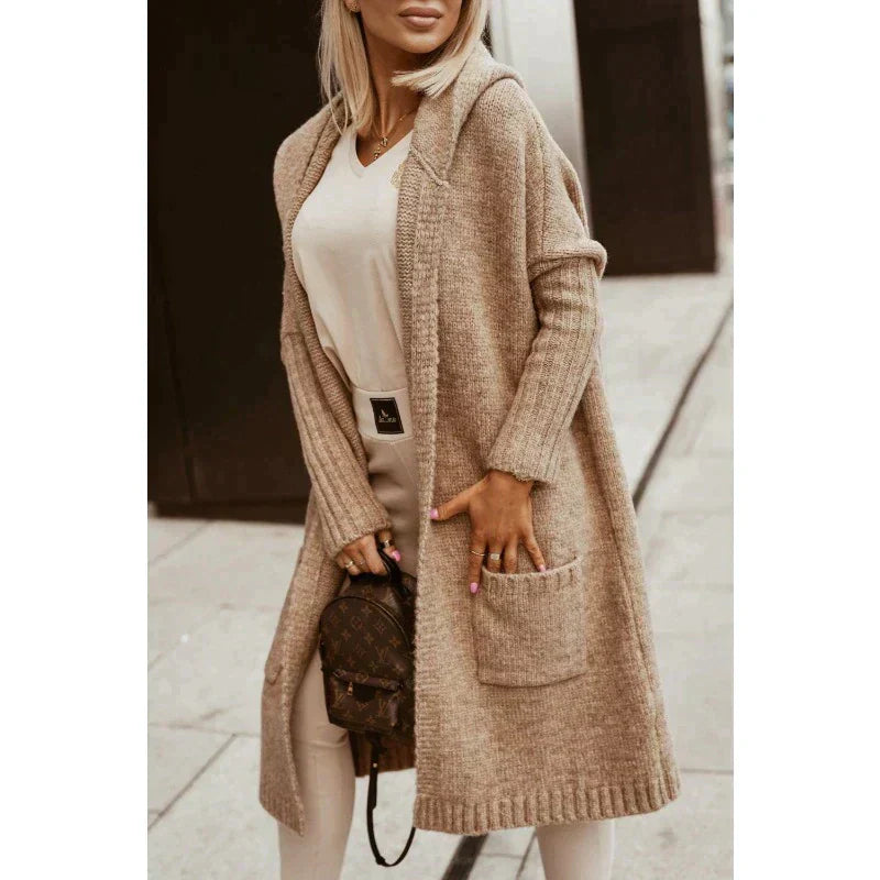 Lange gestrickte Damen-Cardigan mit Kapuze – Margo