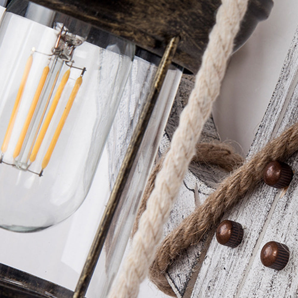 Holz-Anker LED-Lampe mit Seil, maritimes Design, rustikales Dekor, warmweißes Licht