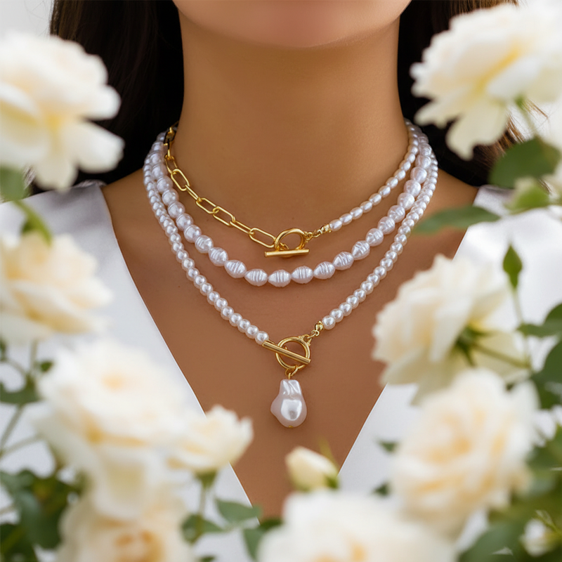 Mehrschichtige Perlenhalskette - PearlCharm