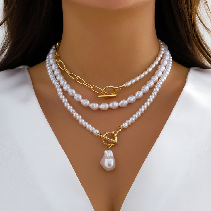 Mehrschichtige Perlenhalskette - PearlCharm