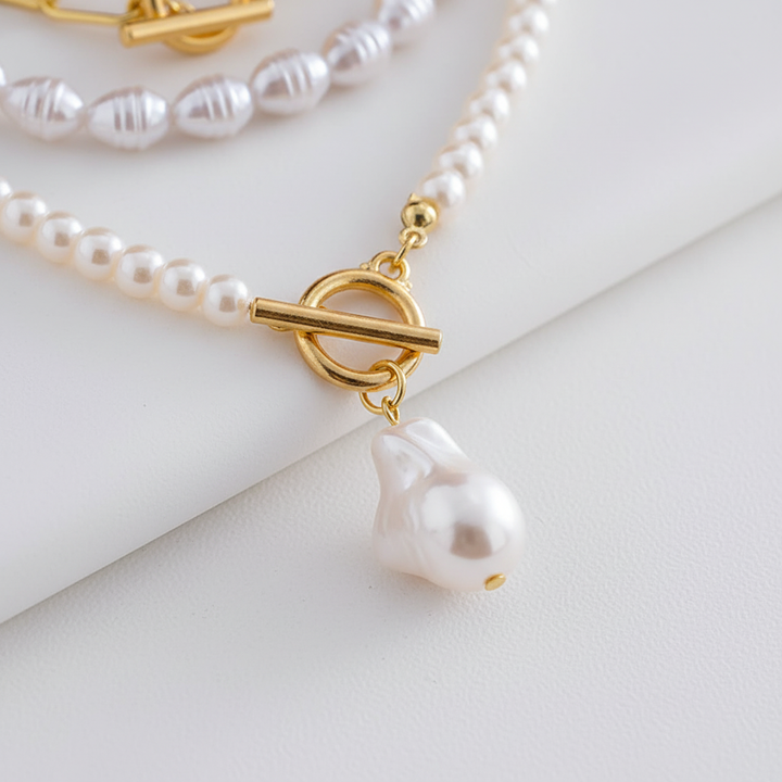 Mehrschichtige Perlenhalskette - PearlCharm
