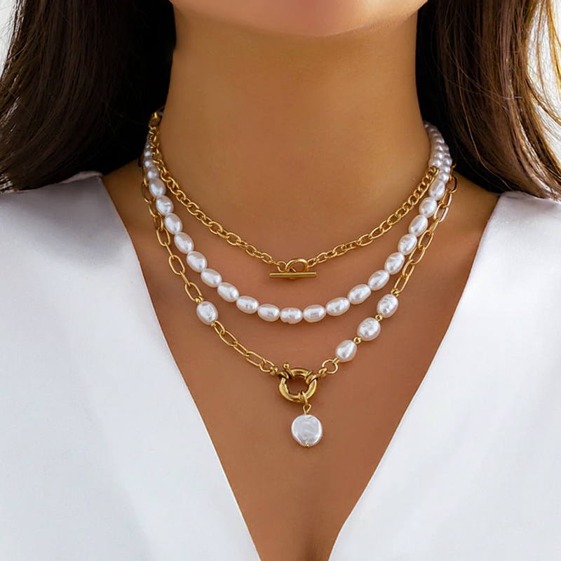 Mehrschichtige Perlenhalskette - PearlCharm