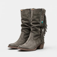 Mid-Calf Fringe Western Boots - Caroline