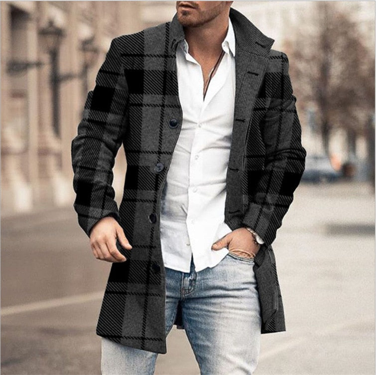 Herren Wollmantel mit Karomuster und klarer Silhouette – Elias