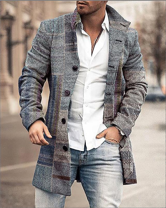 Herren Wollmantel mit Karomuster und klarer Silhouette – Elias