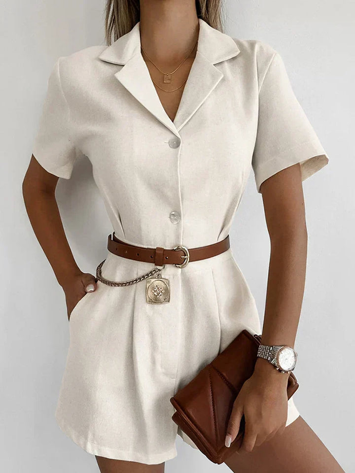 Leinen Sommer-Jumpsuit mit kurzen Ärmeln – Maelis