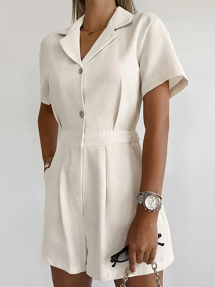 Leinen Sommer-Jumpsuit mit kurzen Ärmeln – Maelis