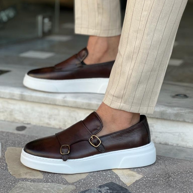 Schnürlose Herren Leder-Sneaker mit Schnallen-Details – Dante