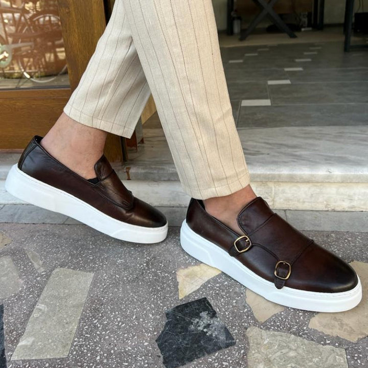 Schnürlose Herren Leder-Sneaker mit Schnallen-Details – Dante