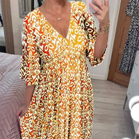 Lange Blumenkleid mit V-Ausschnitt – Liora
