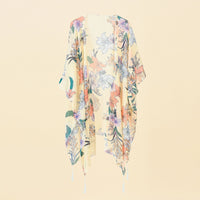 Kimono-Überwurf mit Blumenmuster und Fransen – Liora