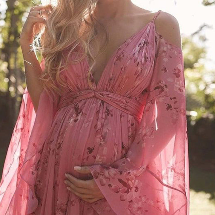 Schicke rosa Chiffonkleid mit auslaufenden Ärmeln - Isabelle