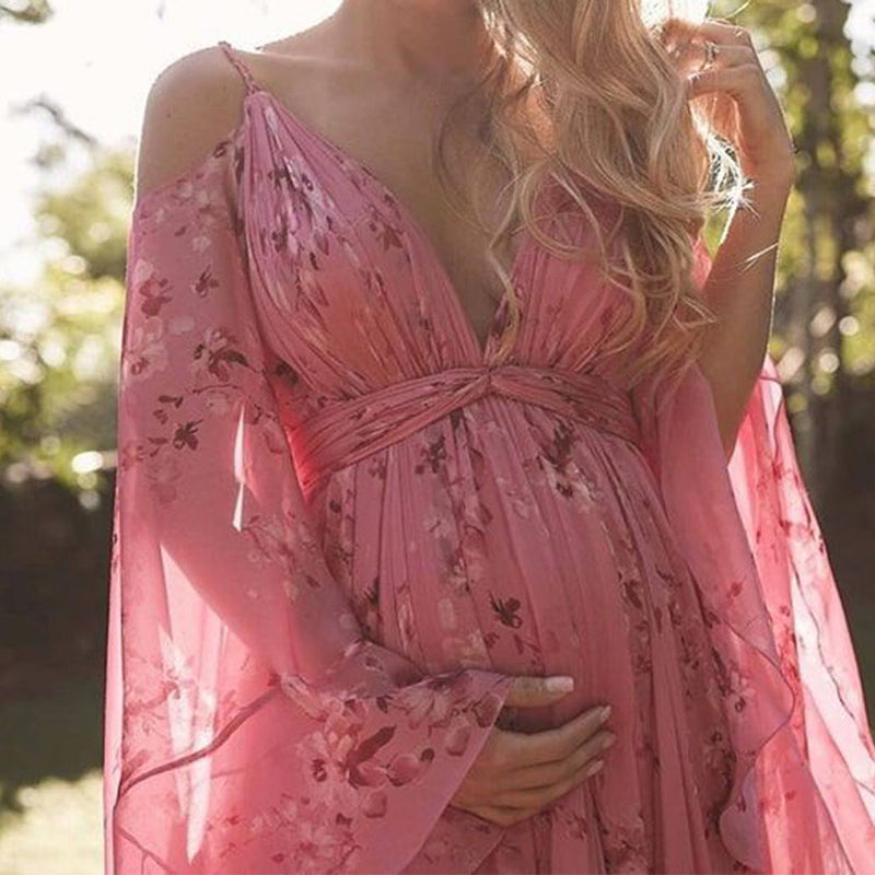 Schicke rosa Chiffonkleid mit auslaufenden Ärmeln - Isabelle