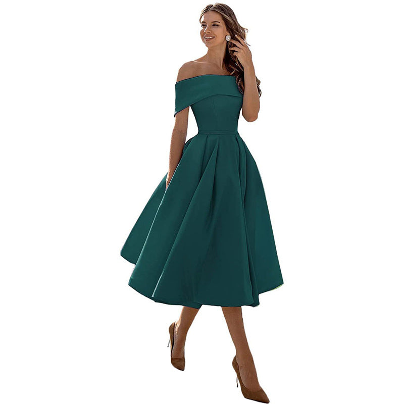 Off-Shoulder & Figure-Hugging Satin Party Dress for Women – Mirella
