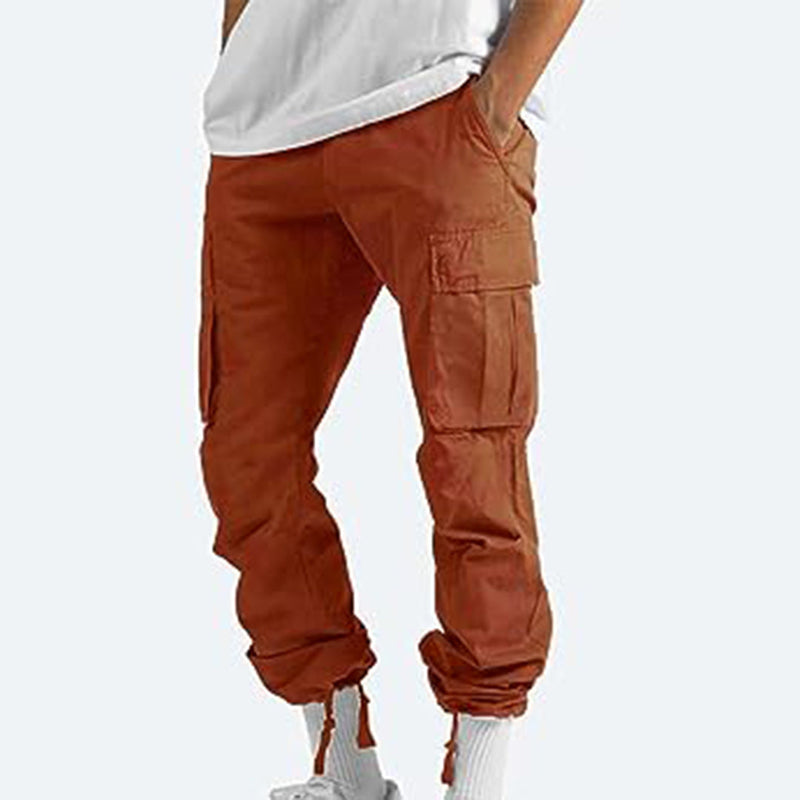 Männer Cargo-Hose orange, Baumwolle, Taschen, lässig, modisch, Streetwear, Freizeitkleidung.