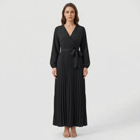 Pleated Maxi Dress With Lantern Sleeves - Ashley