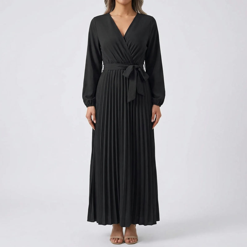 Pleated Maxi Dress With Lantern Sleeves - Ashley
