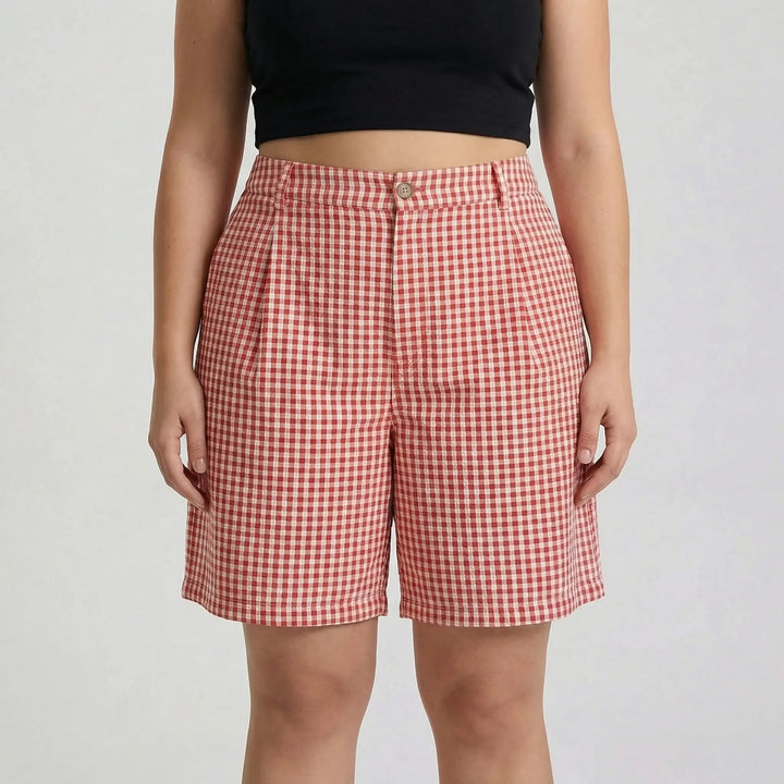 Plus-Size Damenshorts Mit Weitem Bein Und Karomuster - Denise