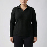 Plus-Size Geripptes Langarmshirt - Charlotte
