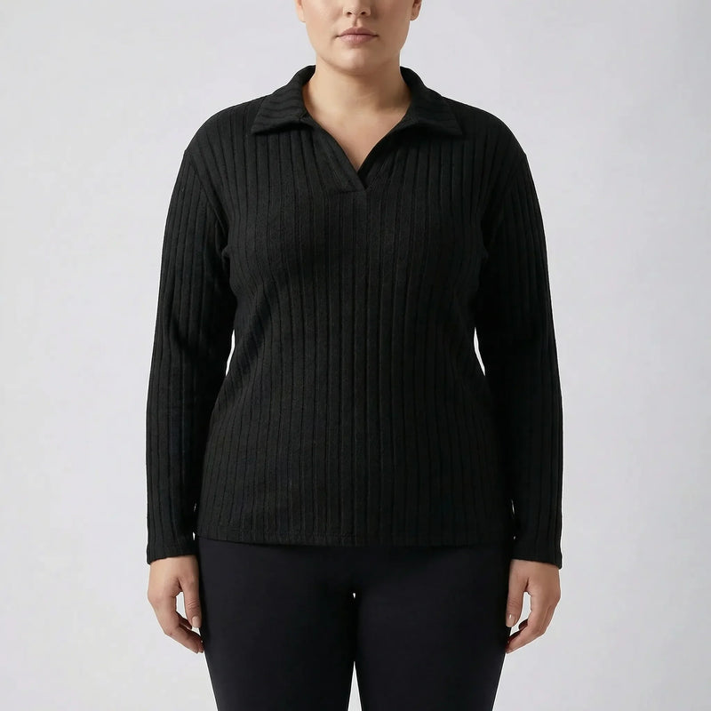 Plus-Size Geripptes Langarmshirt - Charlotte