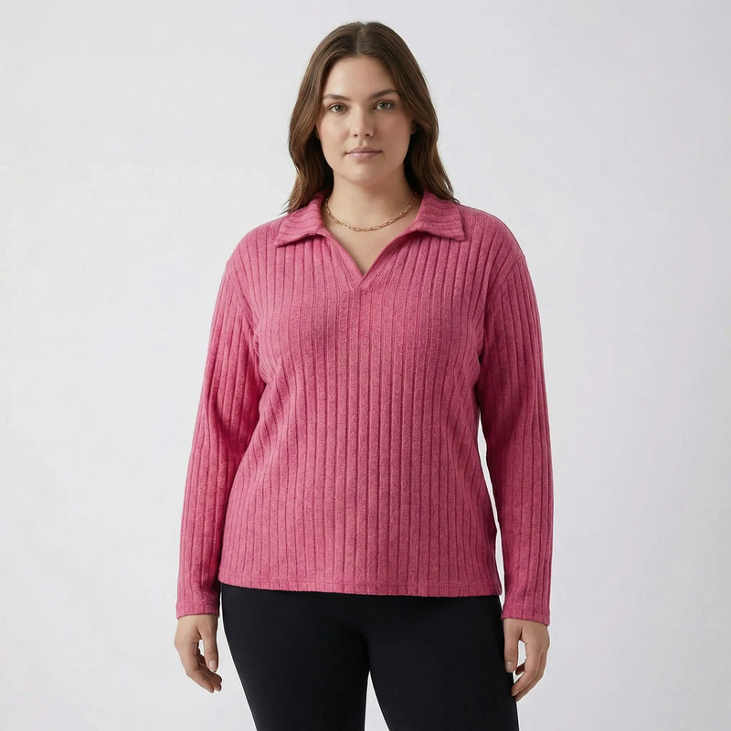 Plus-Size Geripptes Langarmshirt - Charlotte