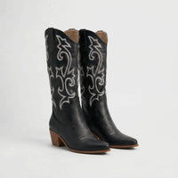 Pointed Toe Block Heel Cowboy Boot - Brandy