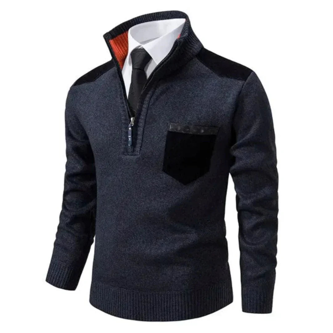 Herren Pullover mit Edge-Zipper-Neck und langem Arm – Cedric