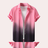 Rosa-weißes Ombre-Hemd, kurzärmelig, Knopfleiste, lässig, Herrenmode, Baumwolle.